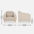 Adorn India Premium Luster Plus 1 Seater Sofa | Velvet Suede Fabric | 3-Year Warranty | Color Beige with Golden Legs & Striped Pattern Cushion