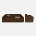 Premium Luster Plus 3 Seater Sofa | Velvet Suede Fabric | 3-Year Warranty | Color Brown with Golden Legs & Striped Pattern Cushion