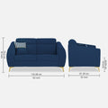 Adorn India Premium Luster Plus 2 Seater Sofa | Velvet Suede Fabric | 3-Year Warranty | Color Blue with Golden Legs & Striped Pattern Cushion