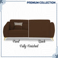 Adorn India Premium Luster Plus 3-2-1 Sofa Set | Velvet Suede Fabric | 3-Year Warranty | Color Brown with Golden Legs & Striped Pattern Cushion