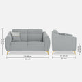Adorn India Premium Luster Plus 2 Seater Sofa | Velvet Suede Fabric | 3-Year Warranty | Color Grey with Golden Legs & Striped Pattern Cushion