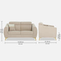 Adorn India Premium Luster Plus 2 Seater Sofa | Velvet Suede Fabric | 3-Year Warranty | Color Beige with Golden Legs & Striped Pattern Cushion