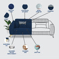 Premium Luster Plus 3 Seater Sofa | Velvet Suede Fabric | 3-Year Warranty | Color Blue with Golden Legs & Striped Pattern Cushion