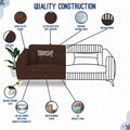 Premium Luster Plus 3-2 Sofa Set | Velvet Suede Fabric | 3-Year Warranty | Color Brown with Golden Legs & Striped Pattern Cushion