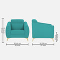 Adorn India Premium Luster Plus 1 Seater Sofa | Velvet Suede Fabric | 3-Year Warranty | Color Aqua Blue with Golden Legs & Striped Pattern Cushion