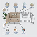 Premium Luster Plus 3 Seater Sofa | Velvet Suede Fabric | 3-Year Warranty | Color Beige with Golden Legs & Striped Pattern Cushion