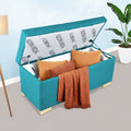 Adorn India Falcon Tufted 2 Seater Storage Ottoman Pouffe with Velvet Suede Fabric (Aqua Blue)