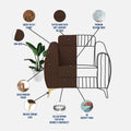 Premium Luster Plus 1 Seater Sofa | Velvet Suede Fabric | 3-Year Warranty | Color Brown with Golden Legs & Striped Pattern Cushion