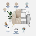 Premium Luster Plus 1 Seater Sofa | Velvet Suede Fabric | 3-Year Warranty | Color Beige with Golden Legs & Striped Pattern Cushion
