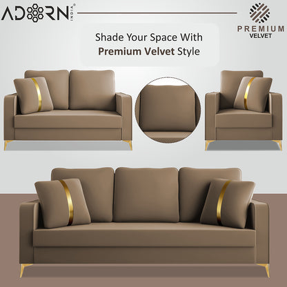 Adorn India Premium Chandler - 3 Years Warranty - 3+2+1 Sofa Set Velvet Suede Fabric - Beige