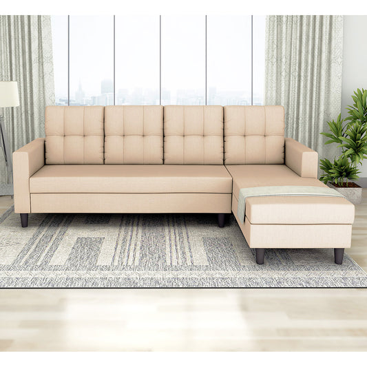 Adorn India Darcy L Shape 6 Seater Sofa Set (RHS) (Beige) (3 Year Warranty)