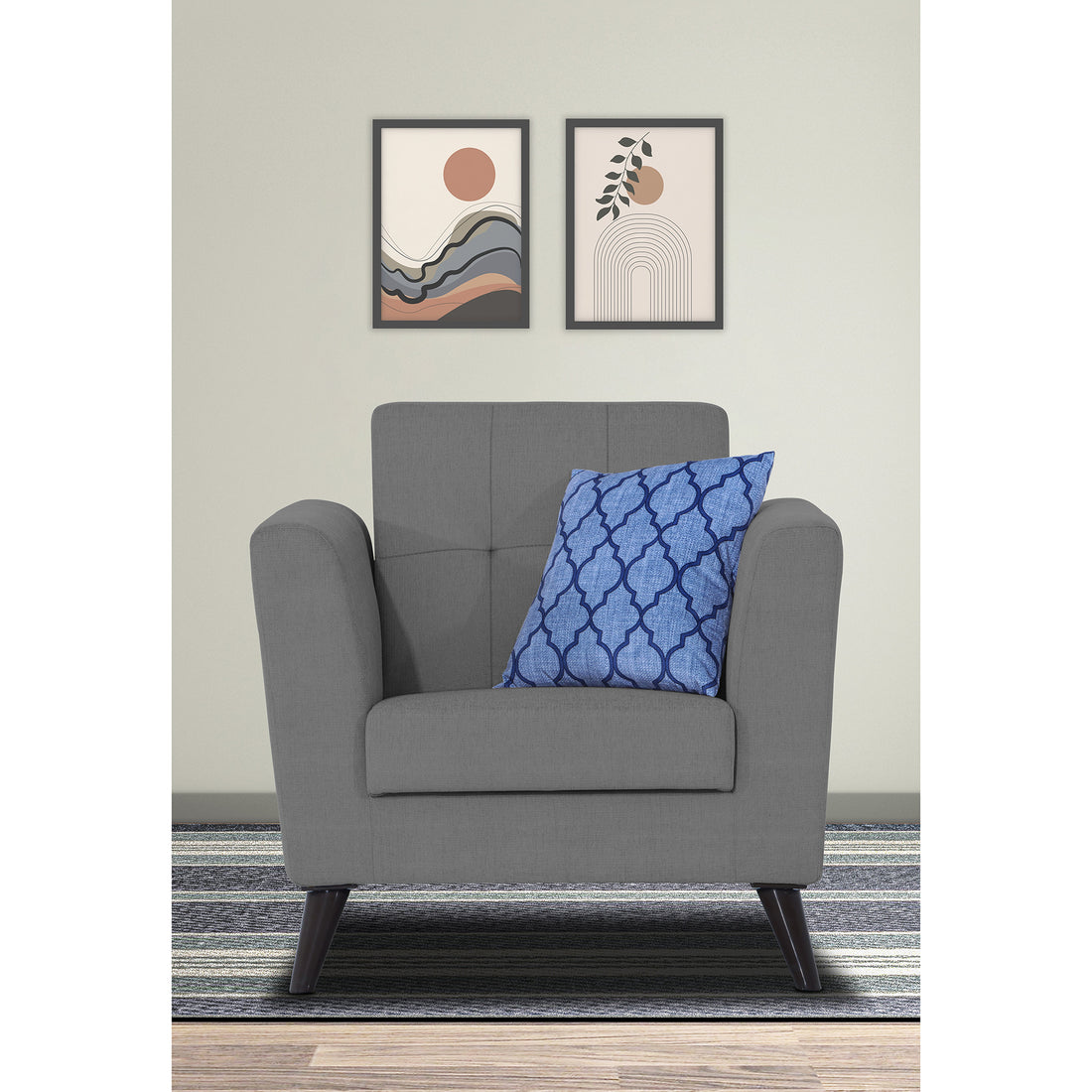 Adorn India Dannis 1 Seater Sofa (Grey) (3 Year Warranty)