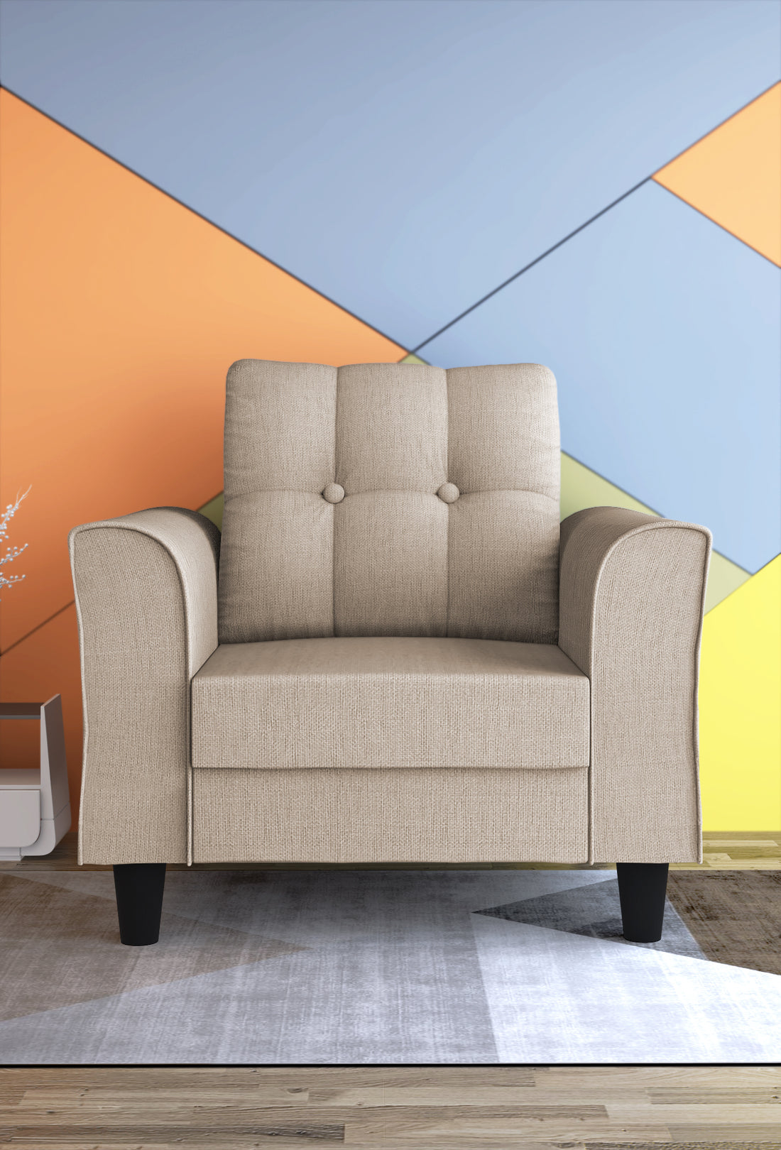 Adorn India Maddox Tufted 1 Seater Sofa (Beige) (3 Year Warranty)