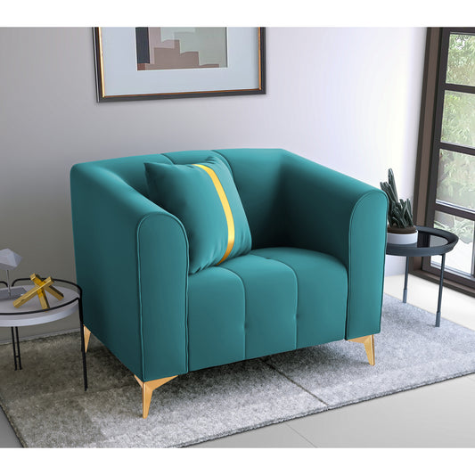 Adorn India Premium Mystic - 3 Years Warranty - 1 Seater Sofa Velvet Suede Fabric - Aqua Blue