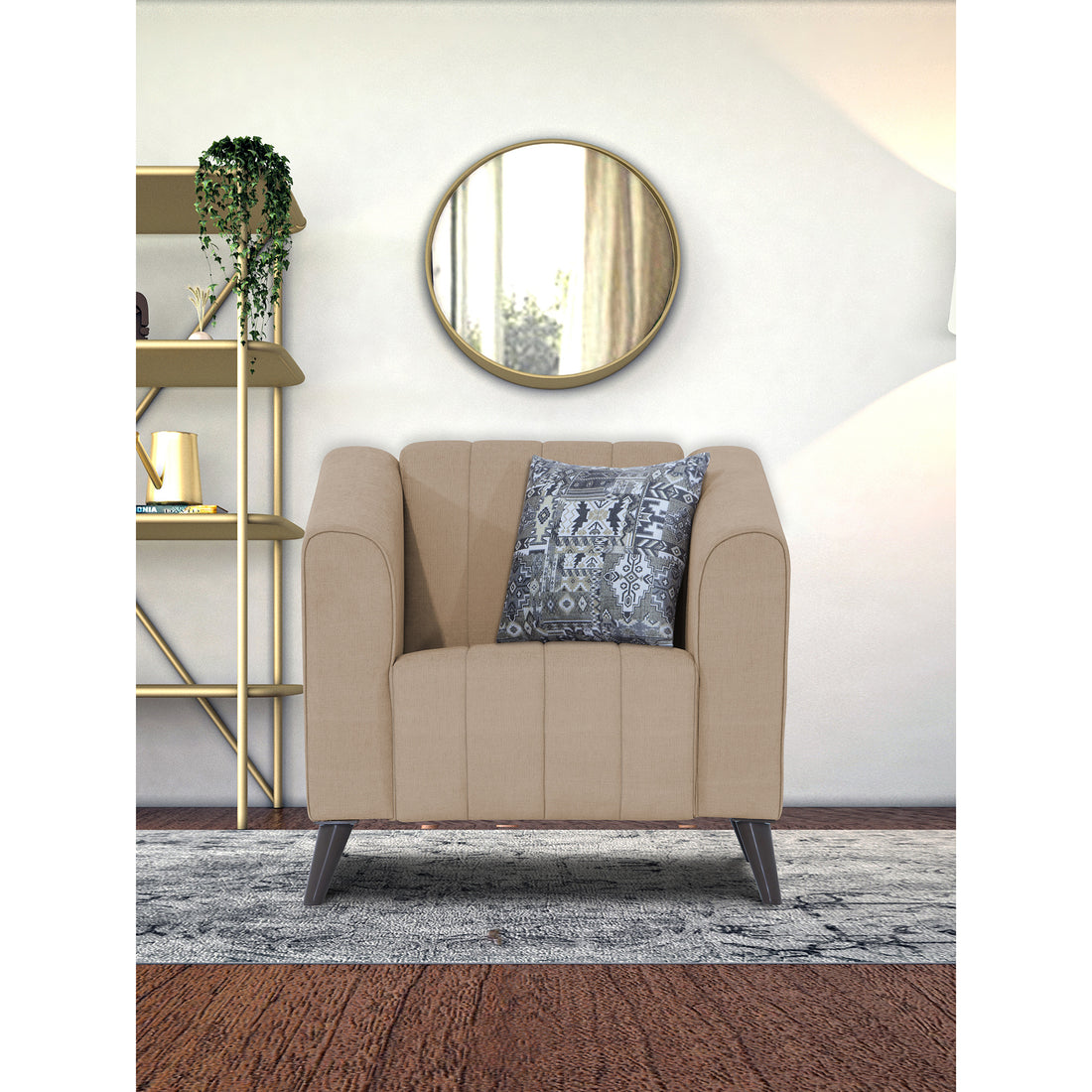Adorn India Premium Laurel 1 Seater Sofa (Beige) (3 Year Warranty)