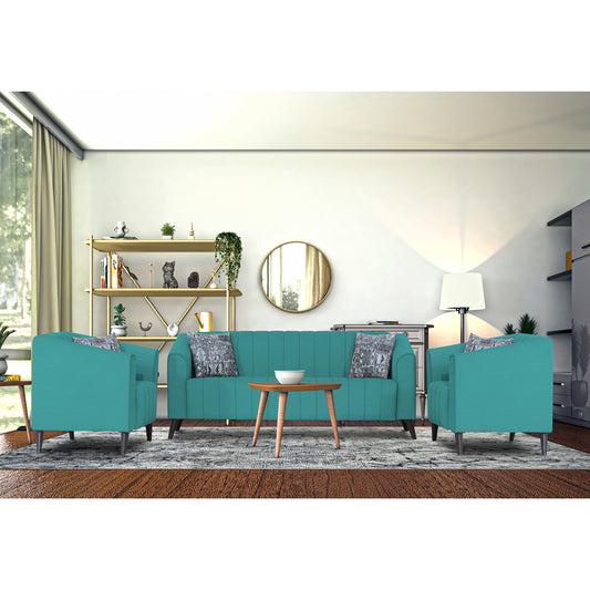 Adorn India Premium Laurel 3+1+1 5 Seater Sofa Set (Aqua Blue)