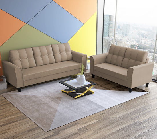 Adorn India Maddox Tufted 3+2 5 Seater Sofa Set (Beige) (3 Year Warranty)