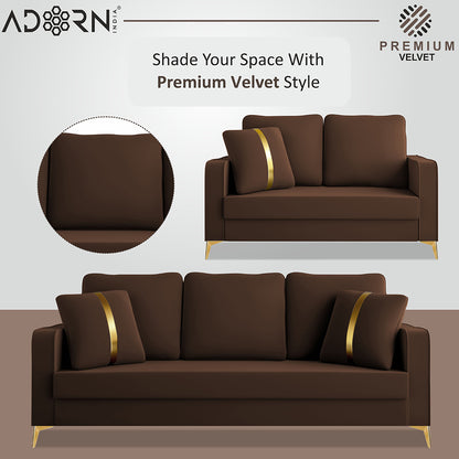 Adorn India Premium Chandler - 3 Years Warranty - 3+2 Sofa Set Velvet Suede Fabric - Brown