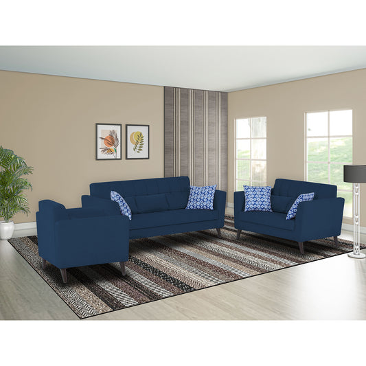 Adorn India Daniel 3+2+1 6 Seater Sofa Set (Blue)