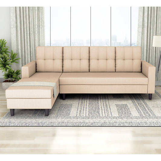 Adorn India Darcy L Shape 6 Seater Sofa Set (LHS) (Beige)