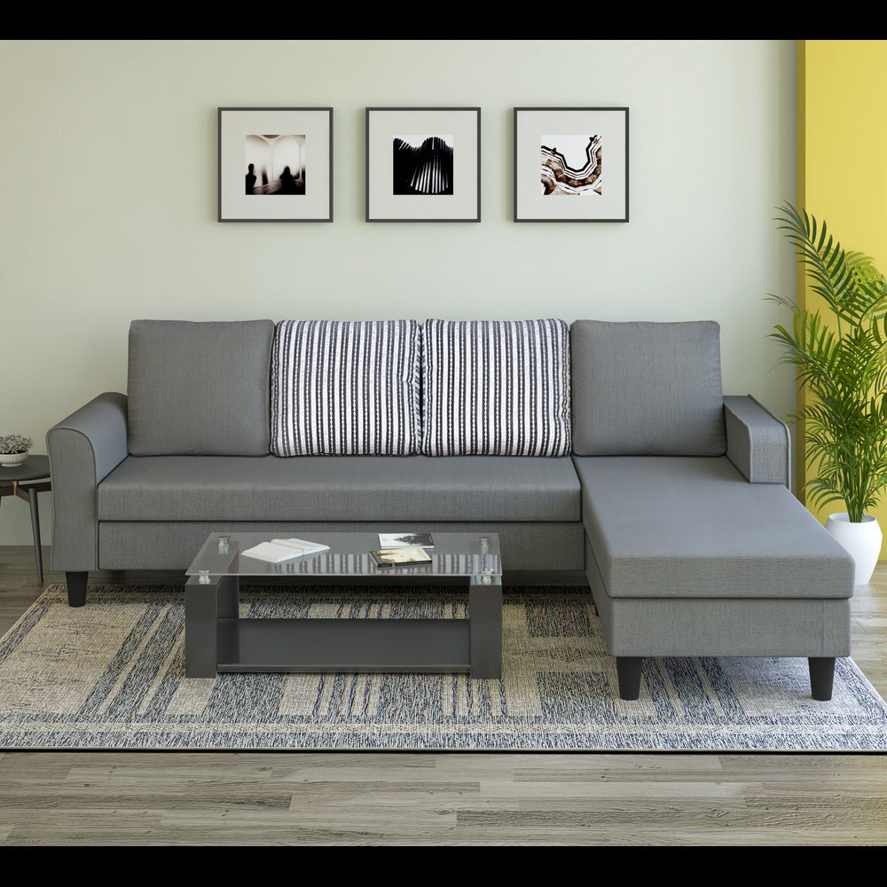 Maddox Stripes L Shape 5 Seater Sofa Set RHS (Grey)