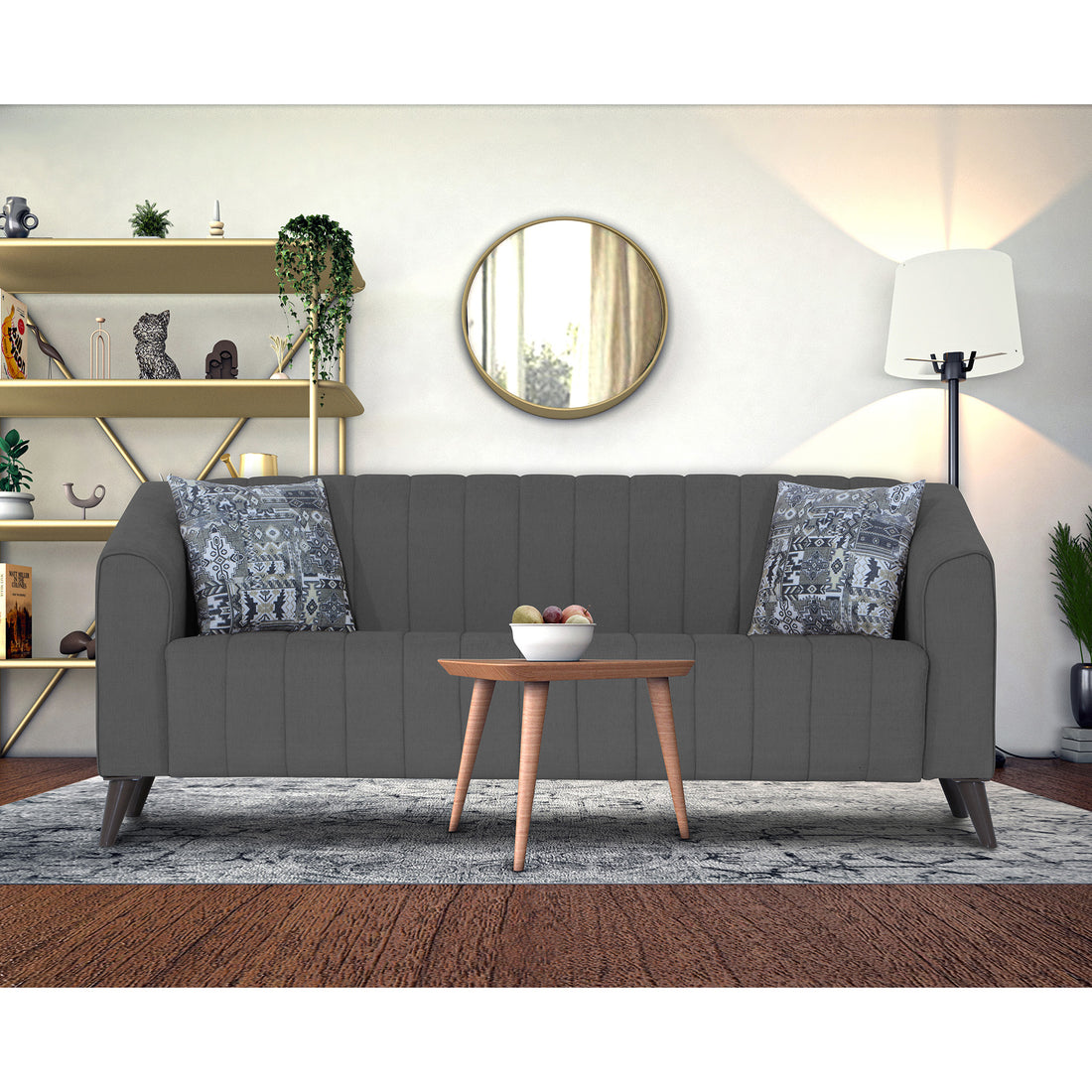 Adorn India Premium Laurel 3 Seater Sofa (Grey) (3 Year Warranty)