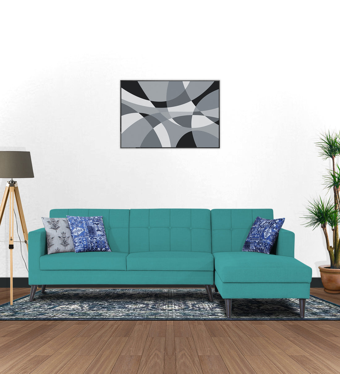Adorn India Chilly L Shape 6 Seater Sofa Set RHS (Aqua Blue) (3 Year Warranty)