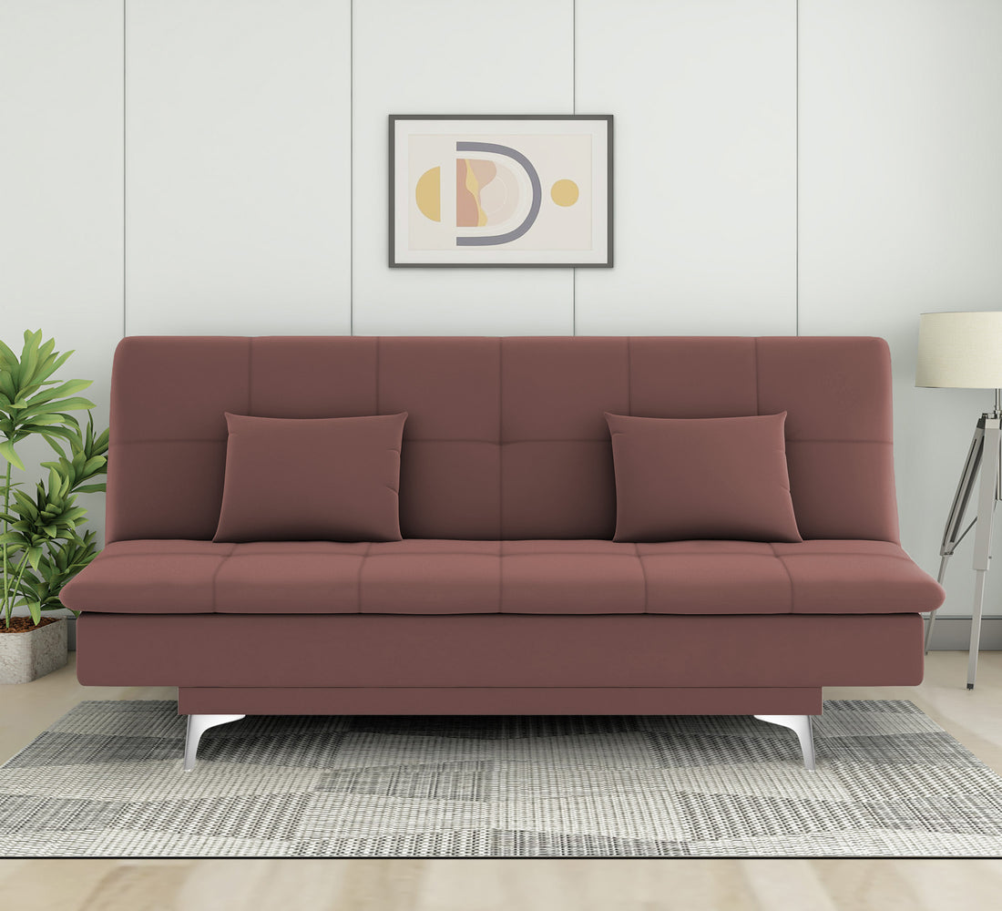 Adorn India Premium New Aspen 3 Seater Sofa Cum Bed 4X6 Velvet Suede with 2 Cushions (Color Pink) and Suitable for All Indoor, with 3 Years Warranty