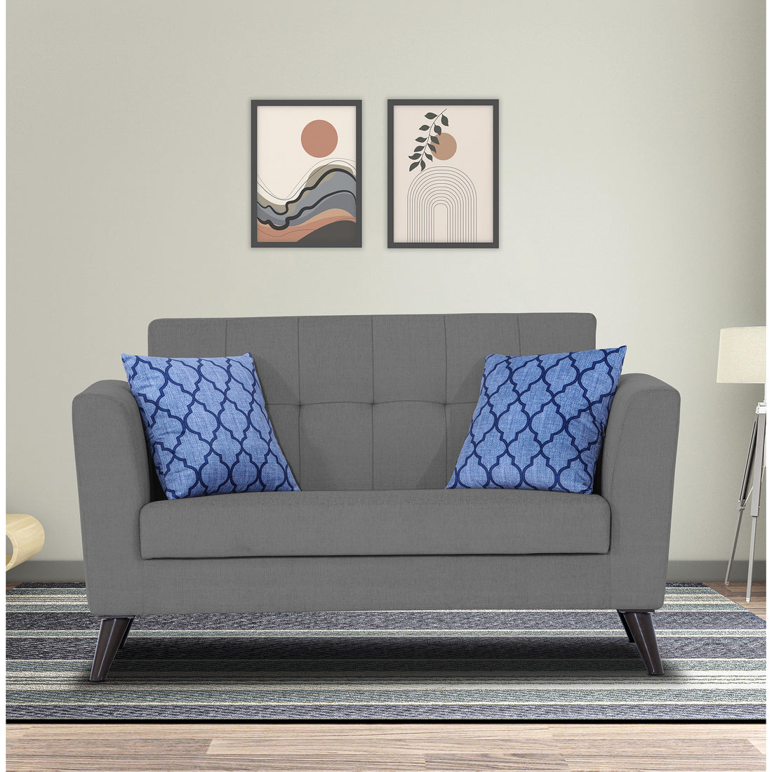 Adorn India Dannis 2 Seater Sofa (Grey) (3 Year Warranty)