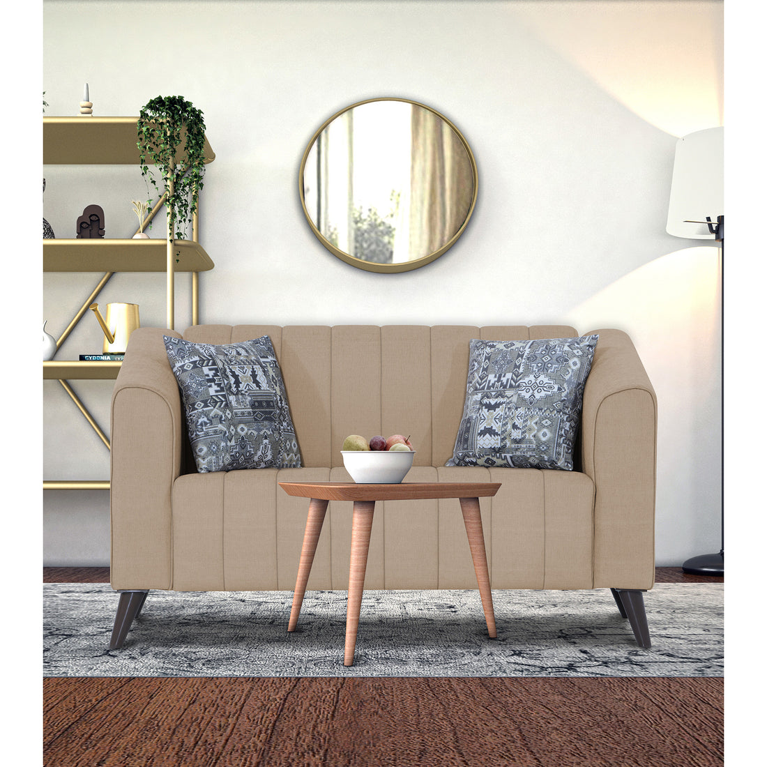 Adorn India Premium Laurel 2 Seater Sofa (Beige) (3 Year Warranty)