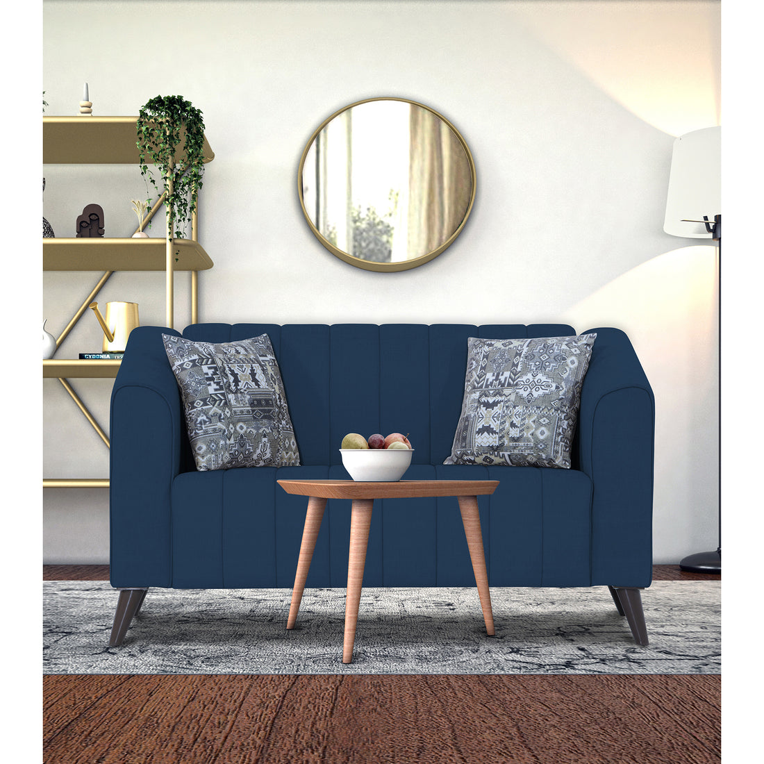 Adorn India Premium Laurel 2 Seater Sofa (Blue) (3 Year Warranty)