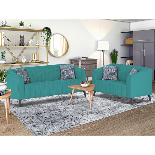 Adorn India Premium Laurel 3+2 5 Seater Sofa Set (Aqua Blue)