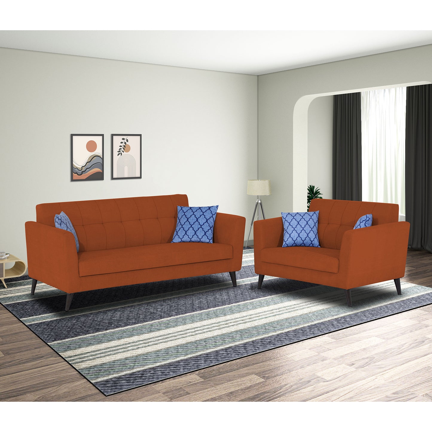 Adorn India Dannis 3+2 5 Seater Sofa Set (Rust)