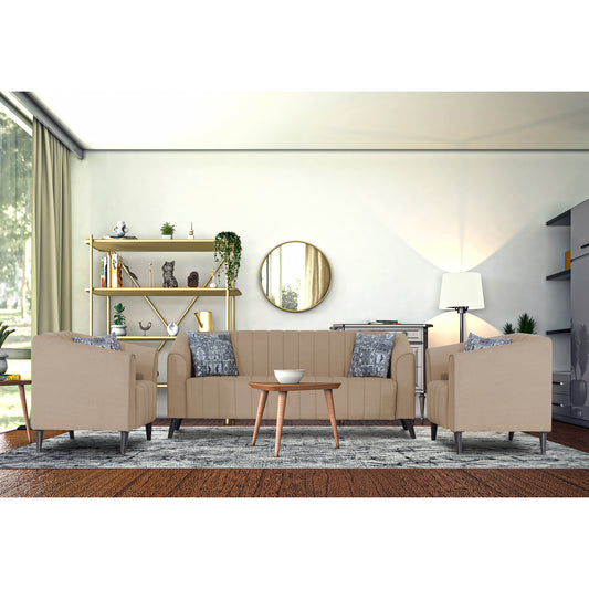 Adorn India Premium Laurel 3+1+1 5 Seater Sofa Set (Beige)