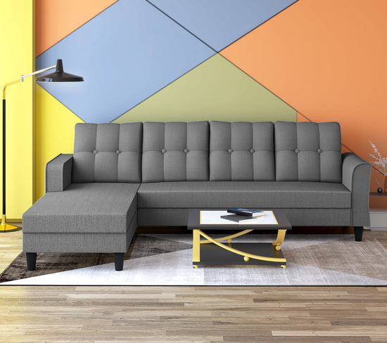 Adorn India Maddox Tufted L Shape 5 Seater Sofa Set LHS (Grey) (3 Year Warranty)