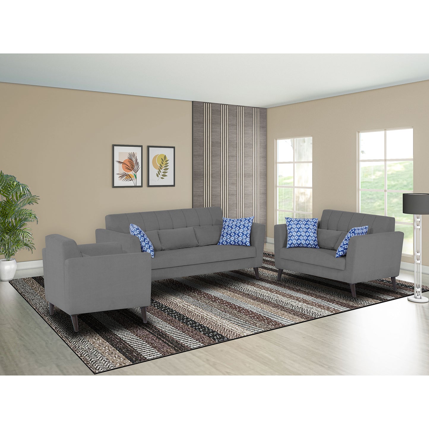 Adorn India Daniel 3+2+1 6 Seater Sofa Set (Grey)