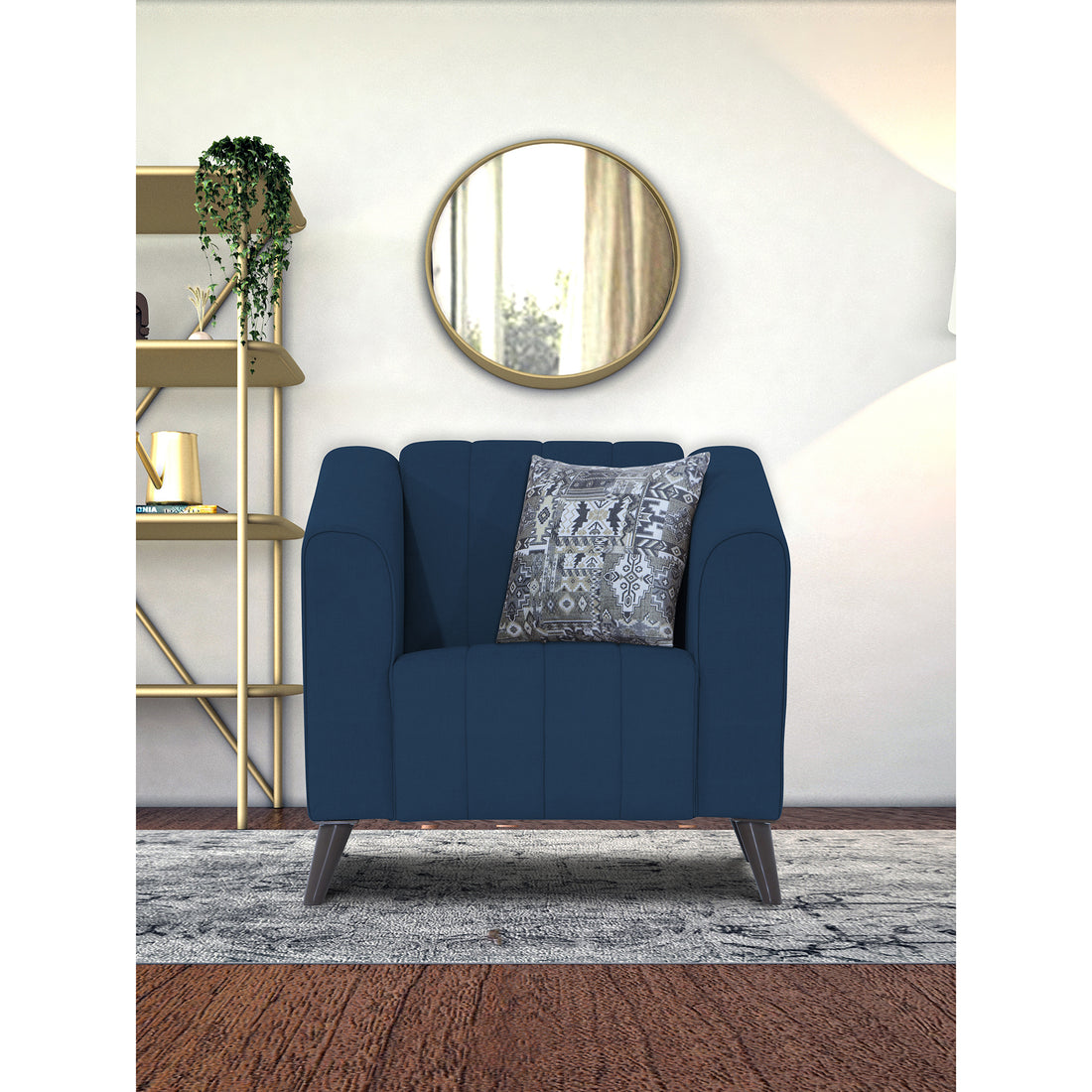 Adorn India Premium Laurel 1 Seater Sofa (Blue) (3 Year Warranty)