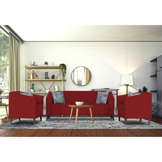 Adorn India Premium Laurel 3+1+1 5 Seater Sofa Set (Red)
