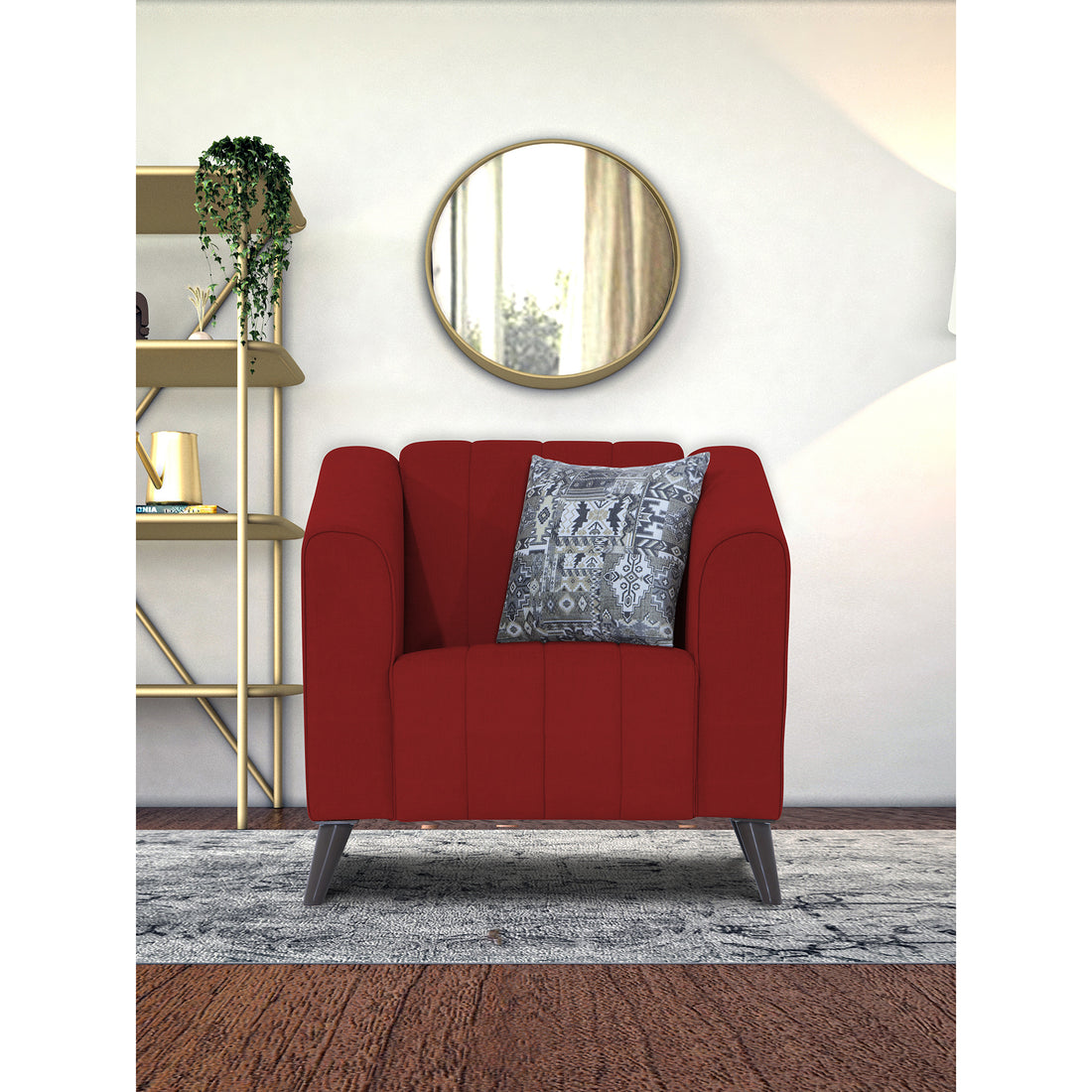 Adorn India Premium Laurel 1 Seater Sofa (Red) (3 Year Warranty)