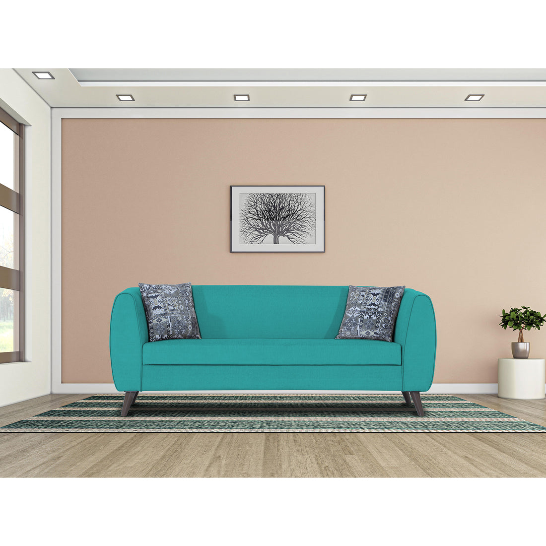 Adorn India Mason 3 Seater Sofa (Aqua Blue)