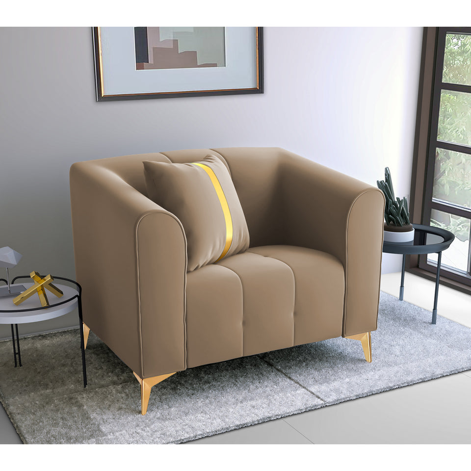 Premium Mystic - - 1 Seater Sofa Velvet Suede Fabric - Beige