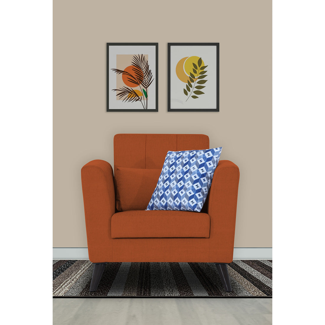 Adorn India Daniel 1 Seater Sofa (Rust) (3 Year Warranty)