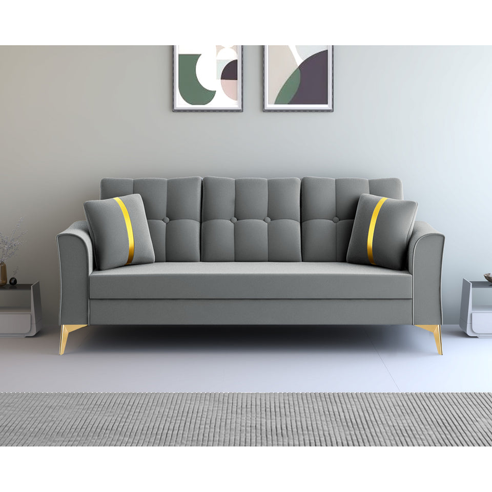 Premium Maddox Tufted - - 3 Seater Sofa Velvet Suede Fabric - Grey