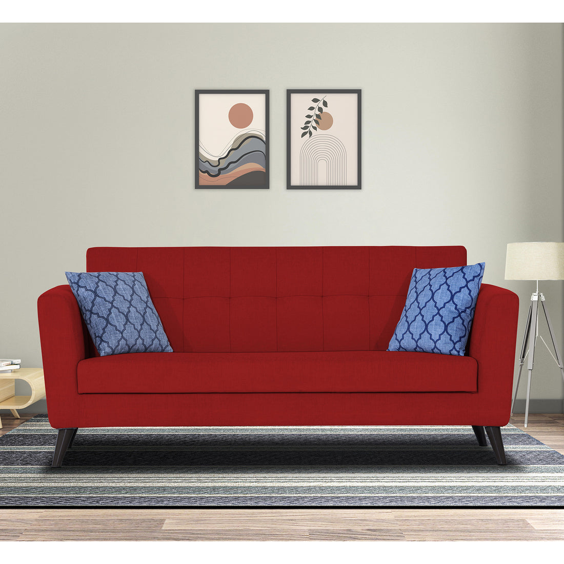 Adorn India Dannis 3 Seater Sofa (Red) (3 Year Warranty)