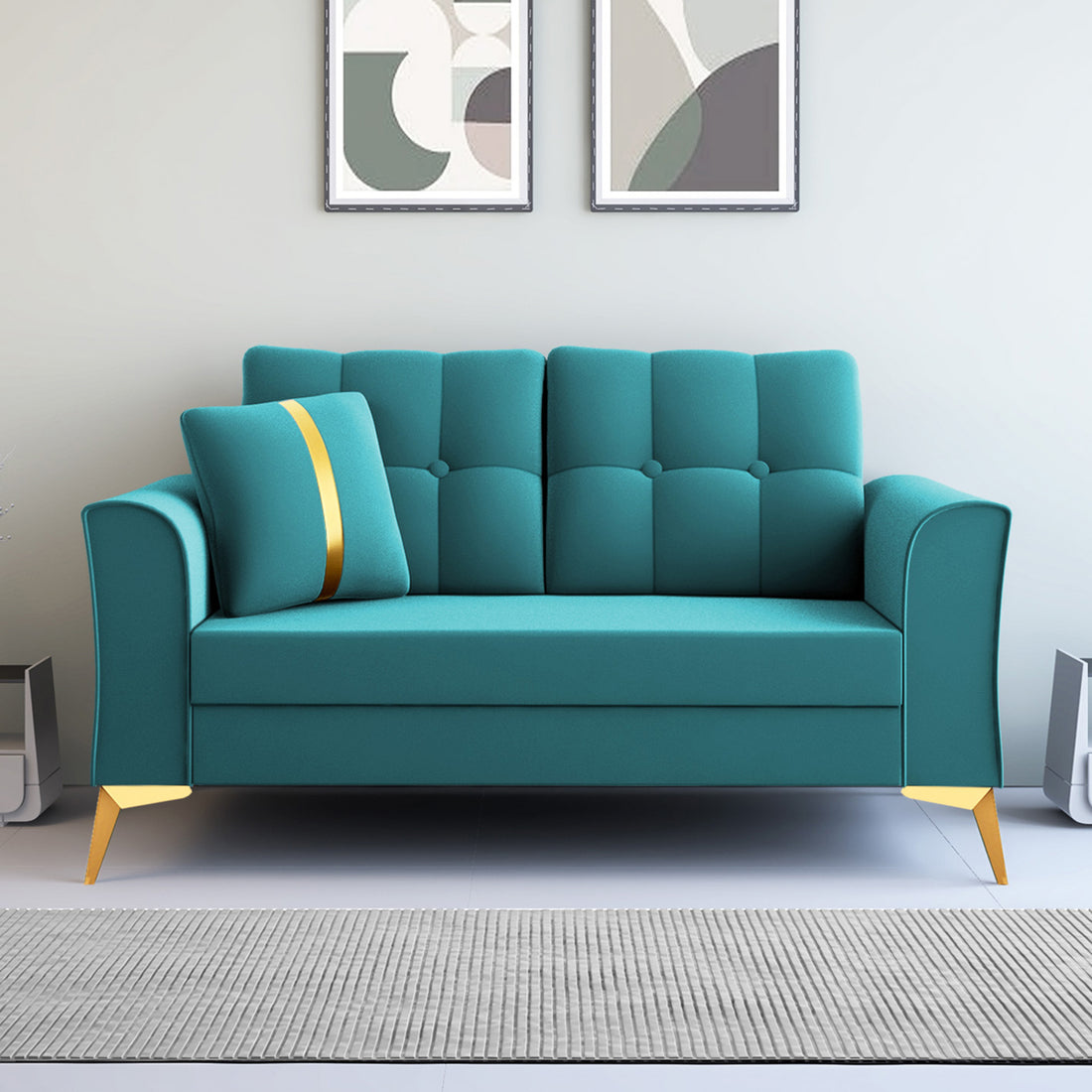 Adorn India Premium Mystic - 3 Years Warranty - 2 Seater Sofa Velvet Suede Fabric - Aqua Blue