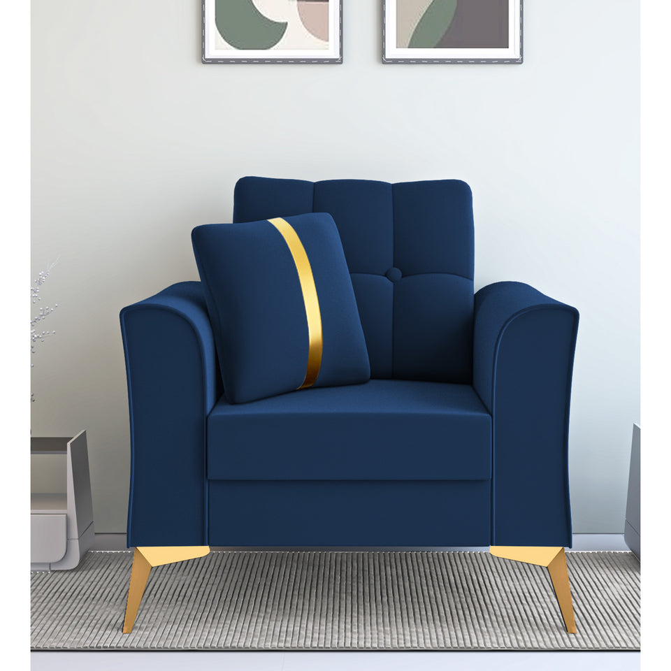 Premium Maddox Tufted - - 1 Seater Sofa Velvet Suede Fabric - Blue