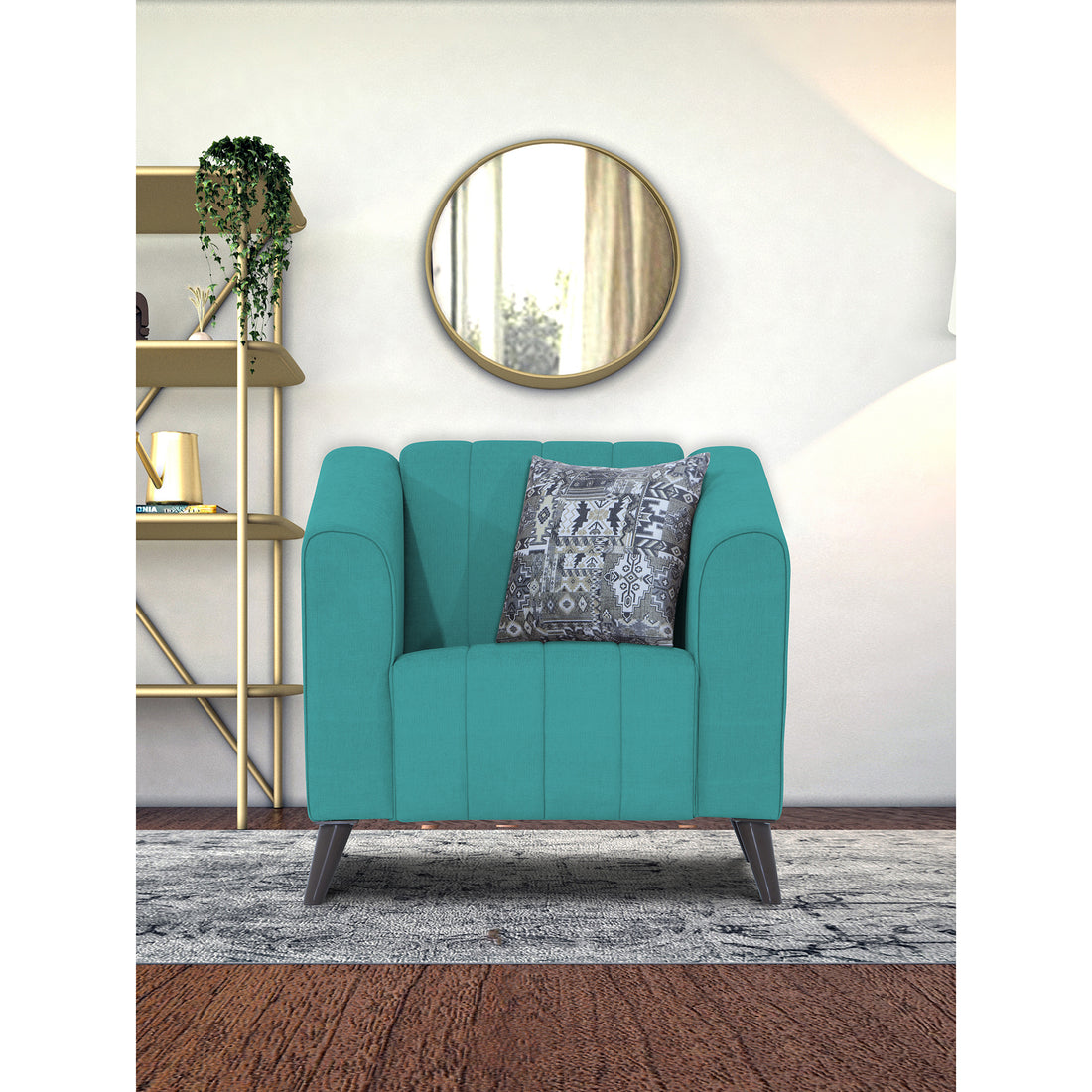 Adorn India Premium Laurel 1 Seater Sofa (Aqua Blue) (3 Year Warranty)