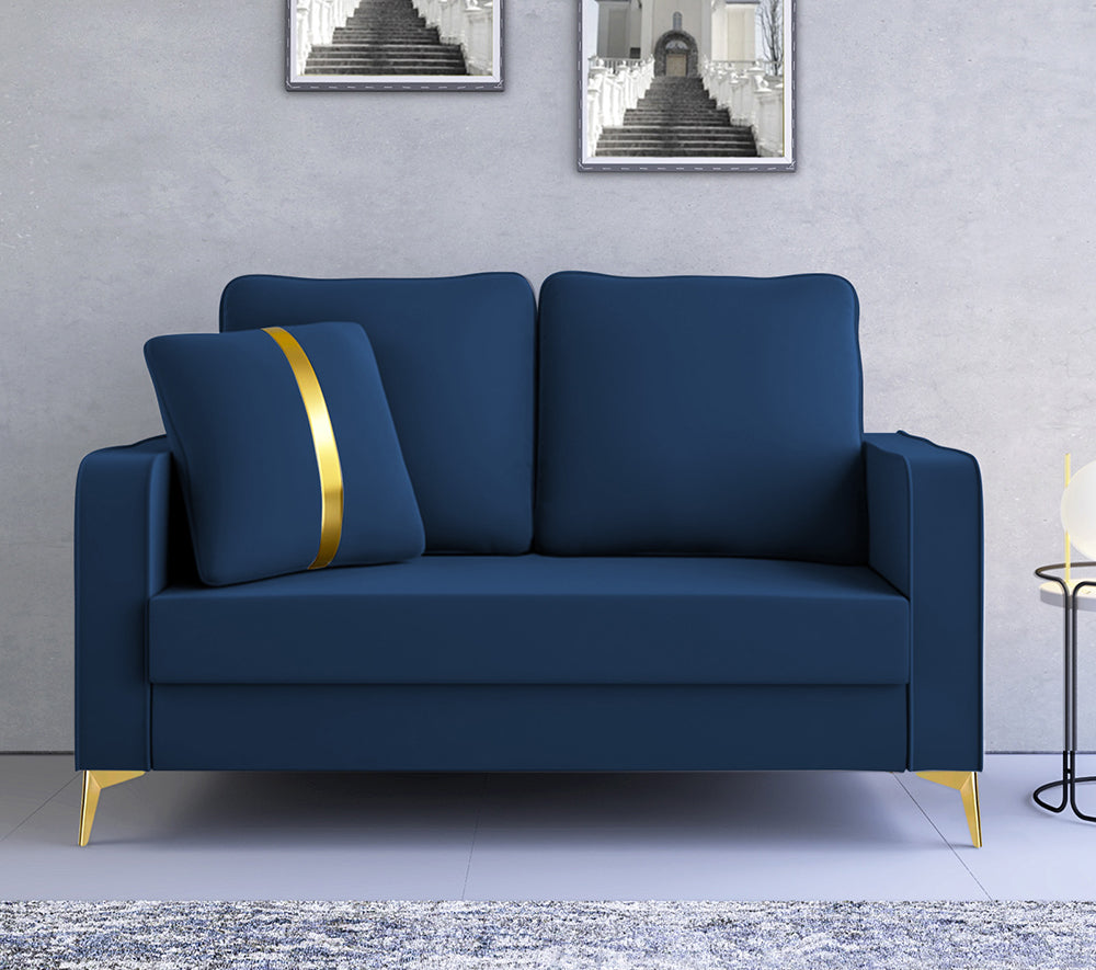 Adorn India Premium Chandler - 3 Years Warranty - 2 Seater Sofa Velvet Suede Fabric - Blue