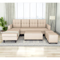 Darcy L Shape 8 Seater Sofa Set with Center Table and 2 Ottoman Puffy (LHS) (Beige)