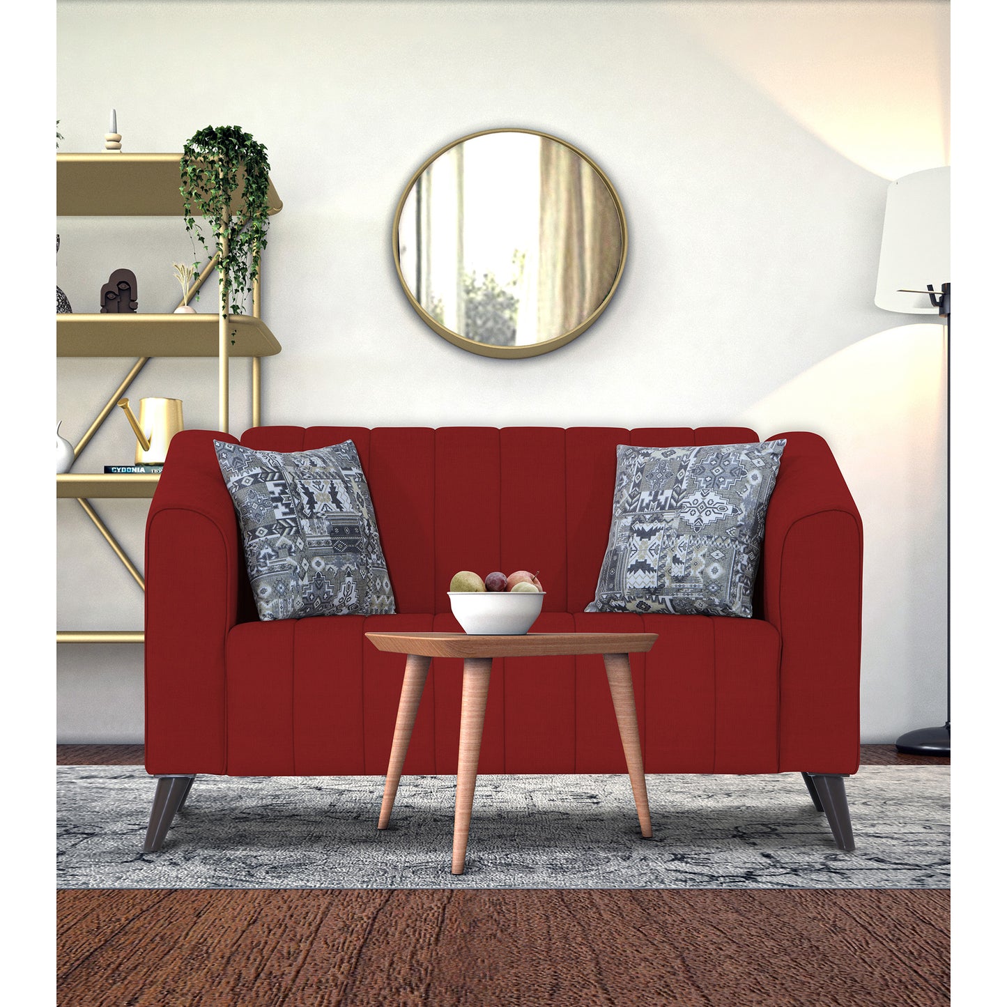 Adorn India Premium Laurel 2 Seater Sofa (Red)